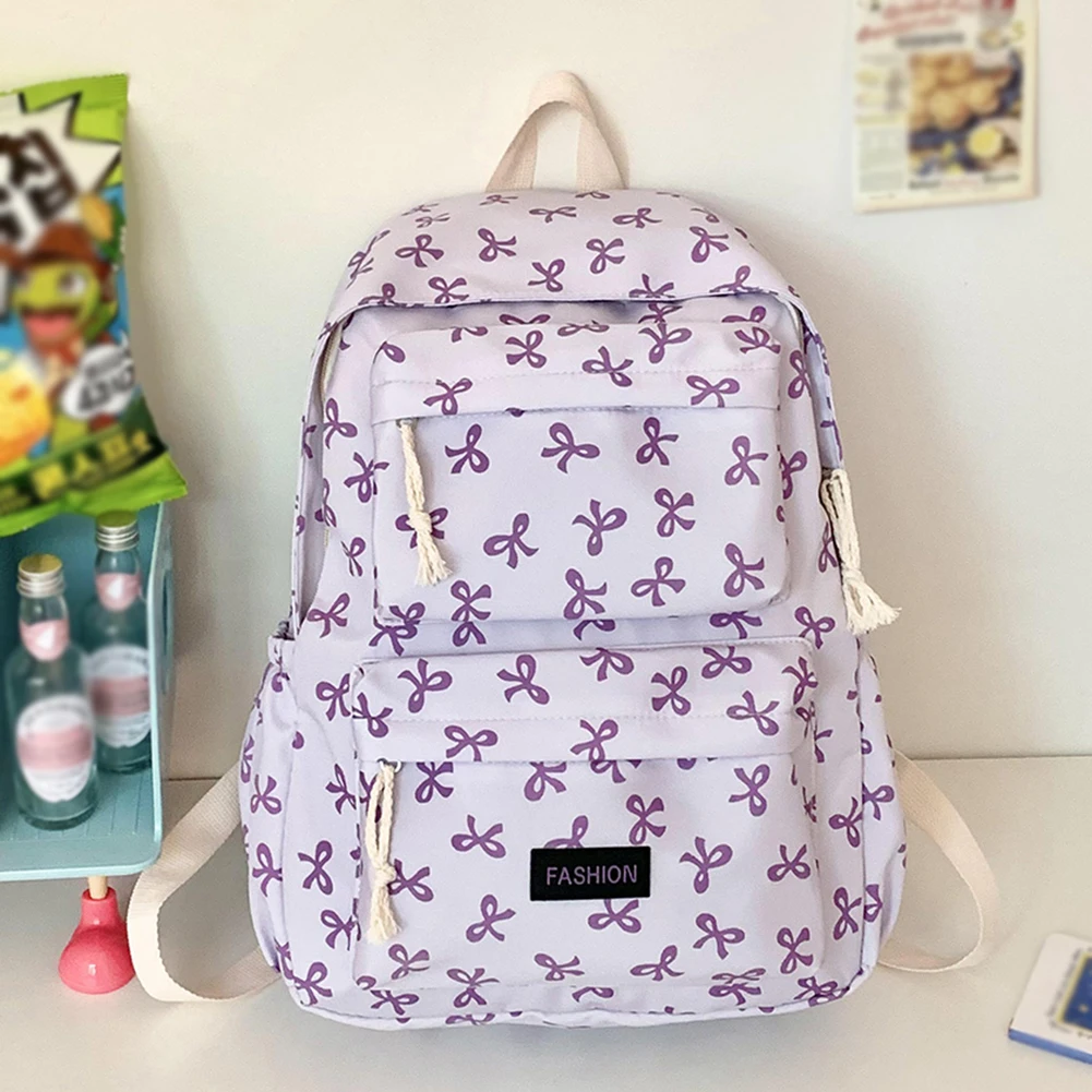 Bow Print Bookbag Preppy Travel Daypack Middle School Bag for Teen Girls