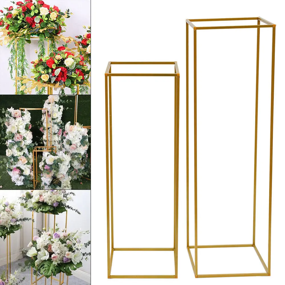 

2 PCS Metal Floor Stand Geometric Vase Rack Gold Wedding Centerpiece Decor Wedding Flower Stand 80cm+100cm For Party Decoration