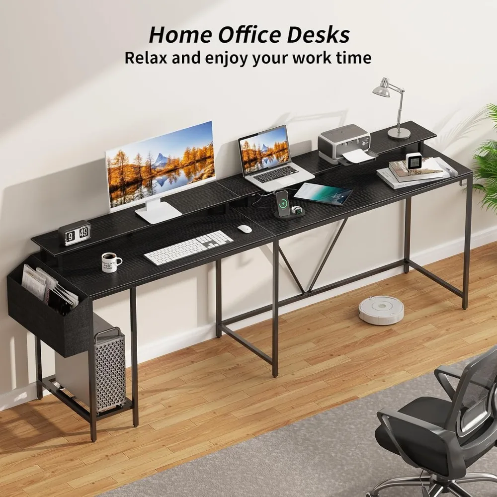 53" L-Shaped Gaming Desk with LED Lights, Power Outlets & Storage - Convertible Home Office Table
