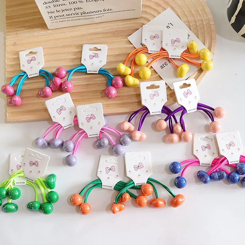 

2Pcs/set Children's hair accessories, hair rings, candies, contrasting colors, hair ropes, round balls, love ties, ponytail