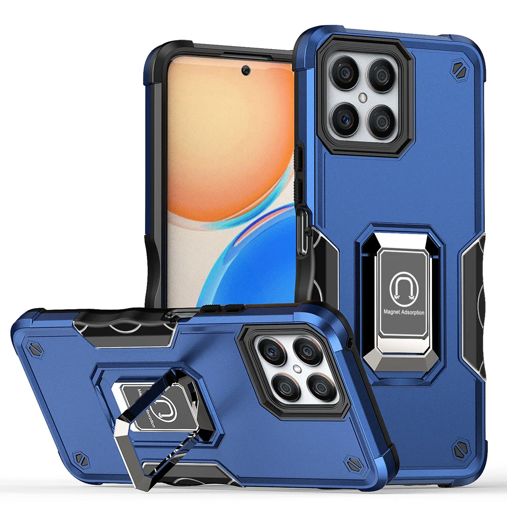 KEYSION Stoßfestes Rüstungsgehäuse für Honor X8 Silikon + PC Metallringständer Telefonrückseite für Huawei Honor X30i_voghion.com