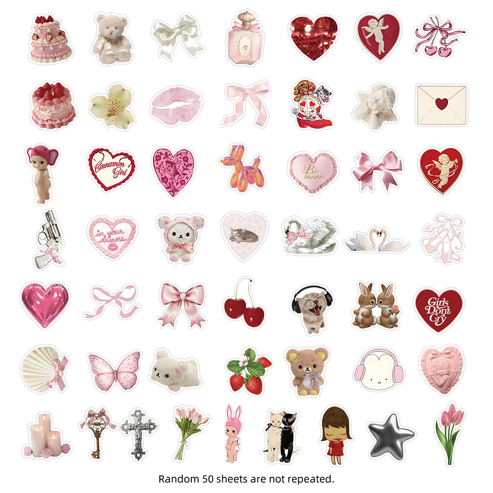 10/30/50pcs ​Cute Pink Girls Stickers Ins Style Coquette Cartoon Decoration DIY Skateboard Fridge Guitar Phone Wall Decals Toys 4