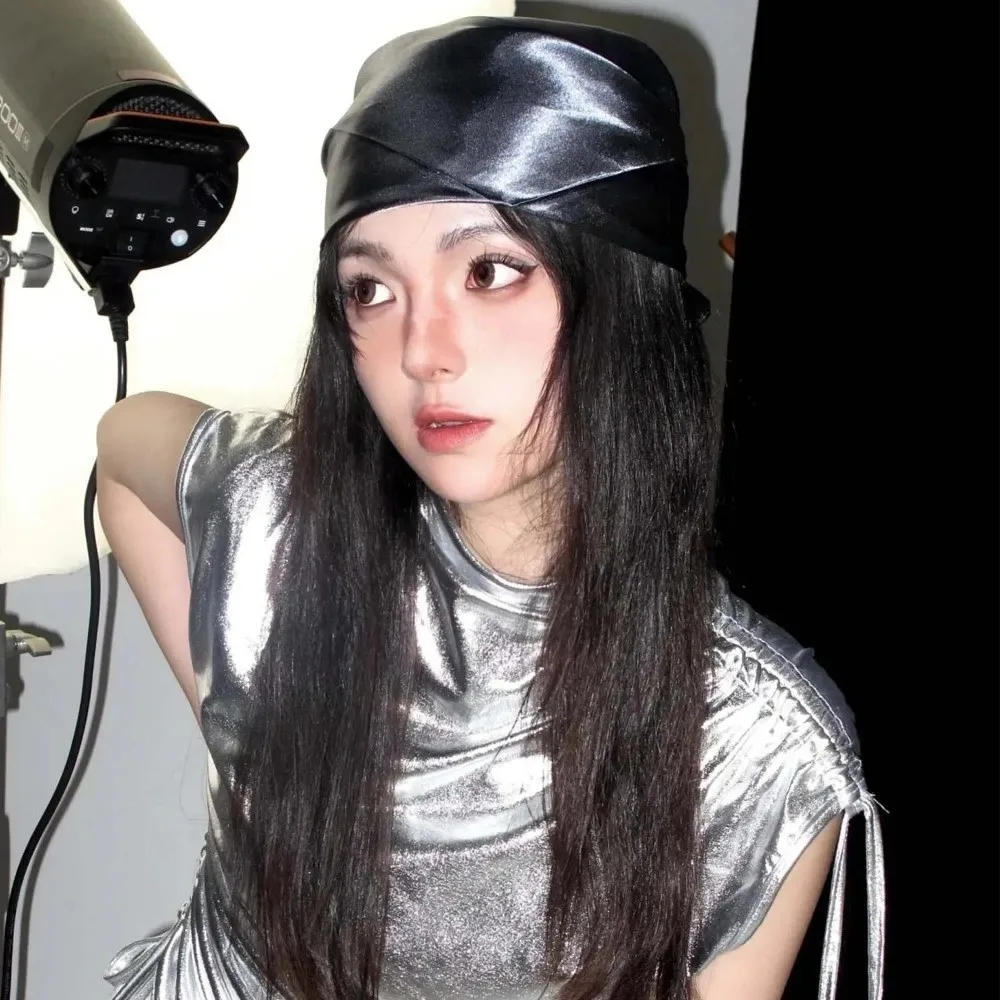Summer Y2K Headscarf Hat Bling Bling Punk Style Hip-hop Kerchief PU Leather Square Scarf Hair Accessories