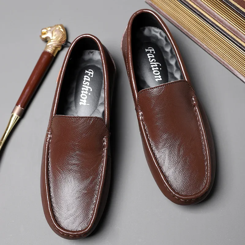 Cow Leather Men Casual Shoes Soft Mens Loafers Moccasins Breathable Slip on Black Driving Shoes Plus Size Tenis Masculino Male