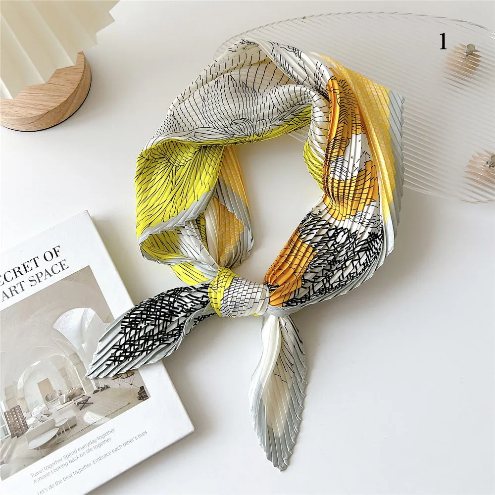 Korean Crinkle Hair Bands Scarf Satin Hijab Head Wraps Neckerchief Office Ladies Professional Small Shawl Square Scarves Bandana 5