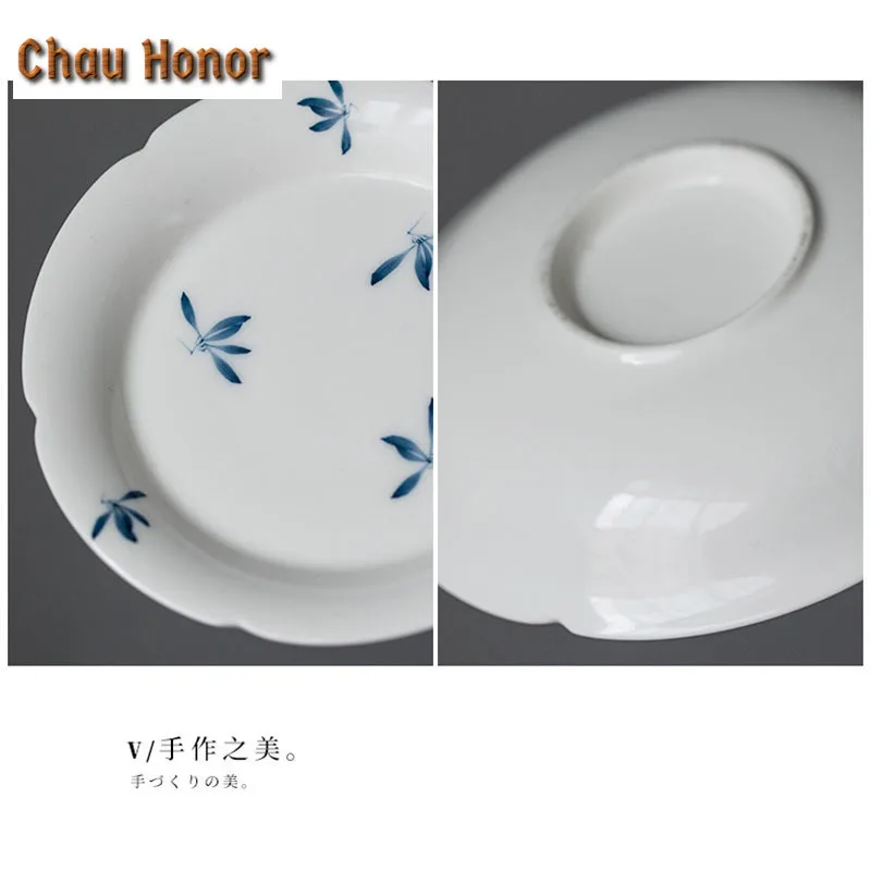 Pure Hand-painted Butterfly Orchid Art Teapot Holder Ceramic Tea Tray Kung Fu Tea Gaiwan Support Mat Household Fruit Plate Gift