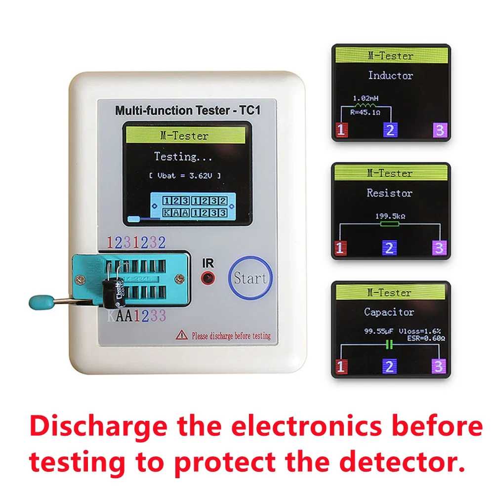 LCR TC1 1.8" TFT LCD Display Multi-meter Transistor Tester Diode Triode Capacitor Resistor Test Meter MOSFET NPN PNP Triac MOS 6