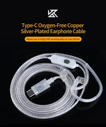 Premium Silver - Plated Upgrade Earphone Cable with Type - C Connector (Type - C Silver MIC)