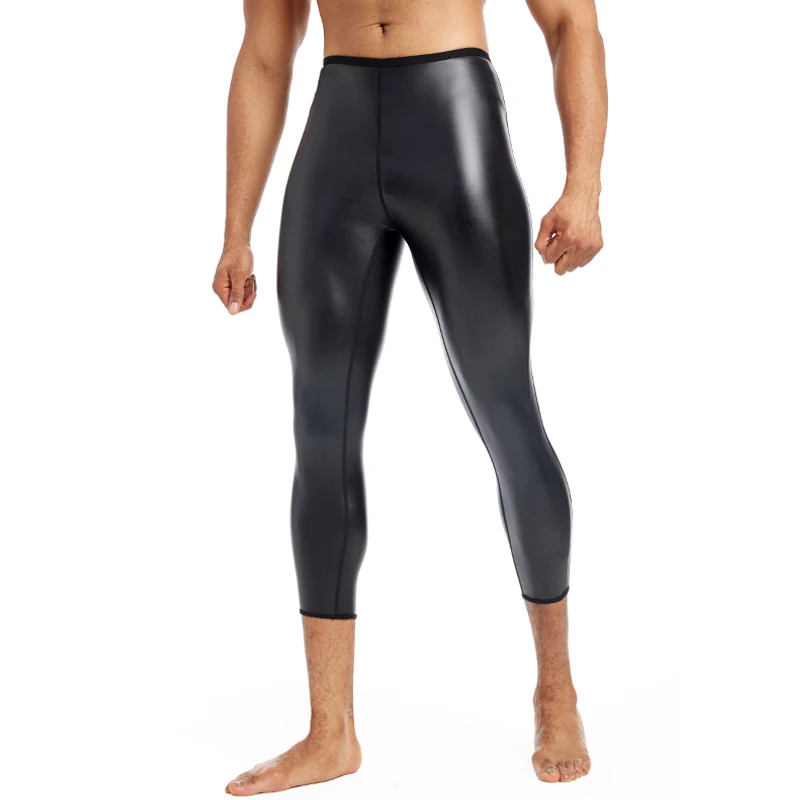 Men Body Shaper Leather Stretchy Casual Biker Club Party Pants Waist Trainer High Waist Shaper Control Compression Fitness Pants