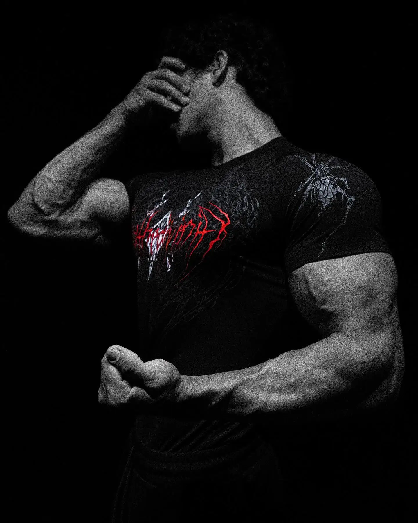 Breathedivinity Compression Shirt Short Sleeve tops Muscle GYM Fitness Mock Neck in Black Wolves Club Y2K 2