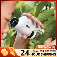 Mini Pocket Microscope Handheld Microscope Kit Battery Powered Microscope With Lab LED Light 60X-120X Biological Kids Science 1