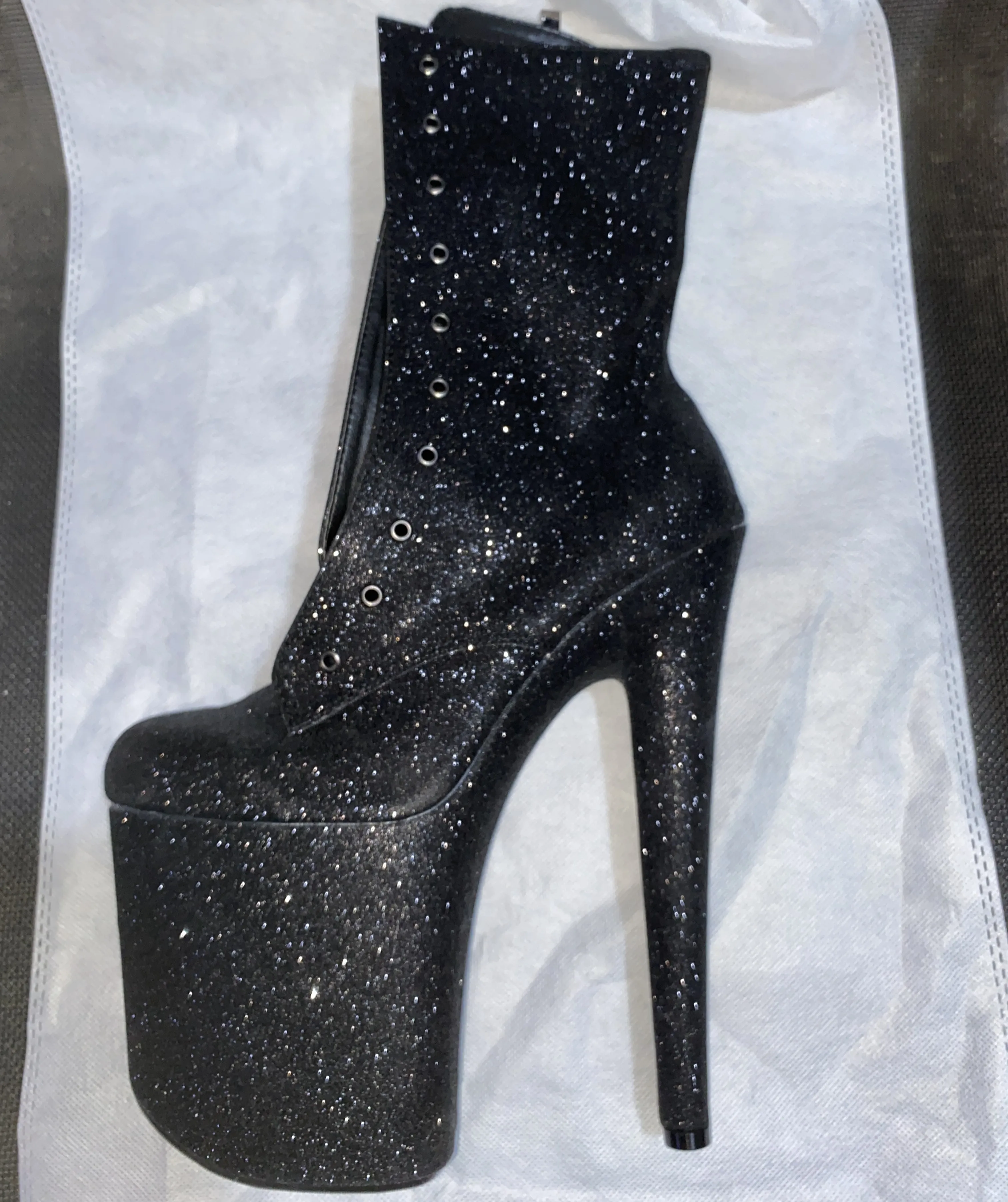 

20CM runway performance ankle boots, sequin material sexy hate sky high, skinny heel model nightclub pole dancing shoes