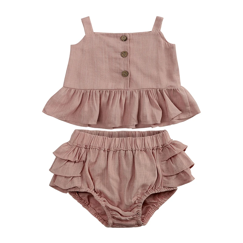 

Fashion Summer Newborn Baby Girl Clothes Set Sleeveless Ruffle Tops Shorts Infant Outfits