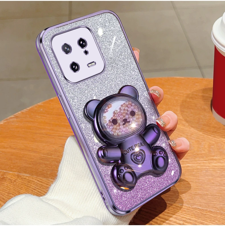 Coque de téléphone à paillettes pour Xiaomi Mi 13 Lite Pro, Mi 13, 14 Pro Lite, 13Lite, 14Pro, 13Pro, Mi 11, 12, motif ours Quicksand_voghion.com