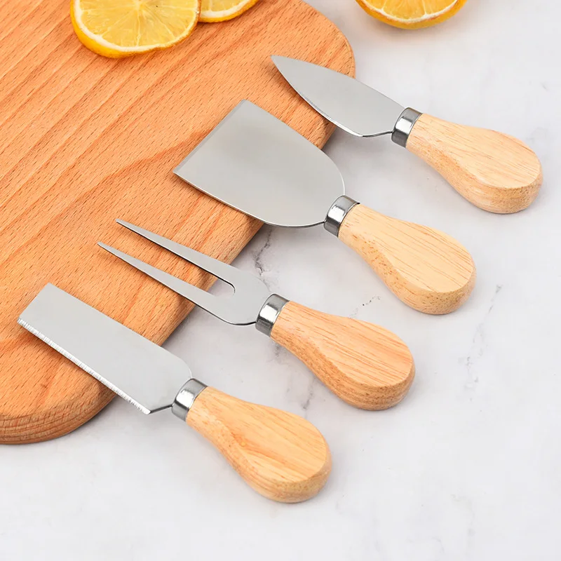 4 Cheese Knives Set Cheese Cutlery Steel Stainless Slicer Cutter Wood Handle Mini Knife Butter Knife Spatula Fork butter knife,cheese knife