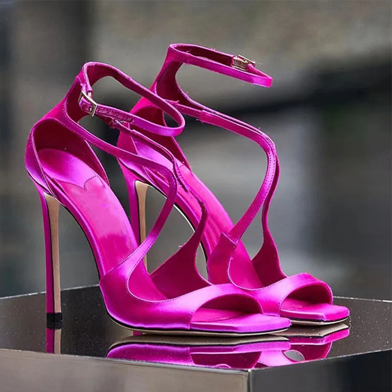 

2022 Summer New Fashion Catwalk Sandals Square Toe Sexy Open Toe Back Bag Stiletto High-Heeled Buckle Women's Shoes