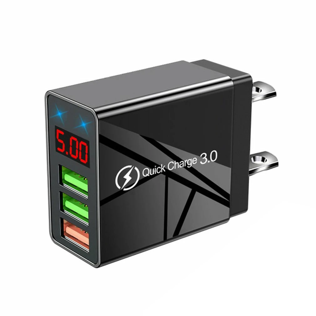 Cargador USB con pantalla Digital para teléfono móvil, dispositivo de rápida para Smartphone, PC, multifunción, 3 unidades|Cargadores de teléfono móvil| -