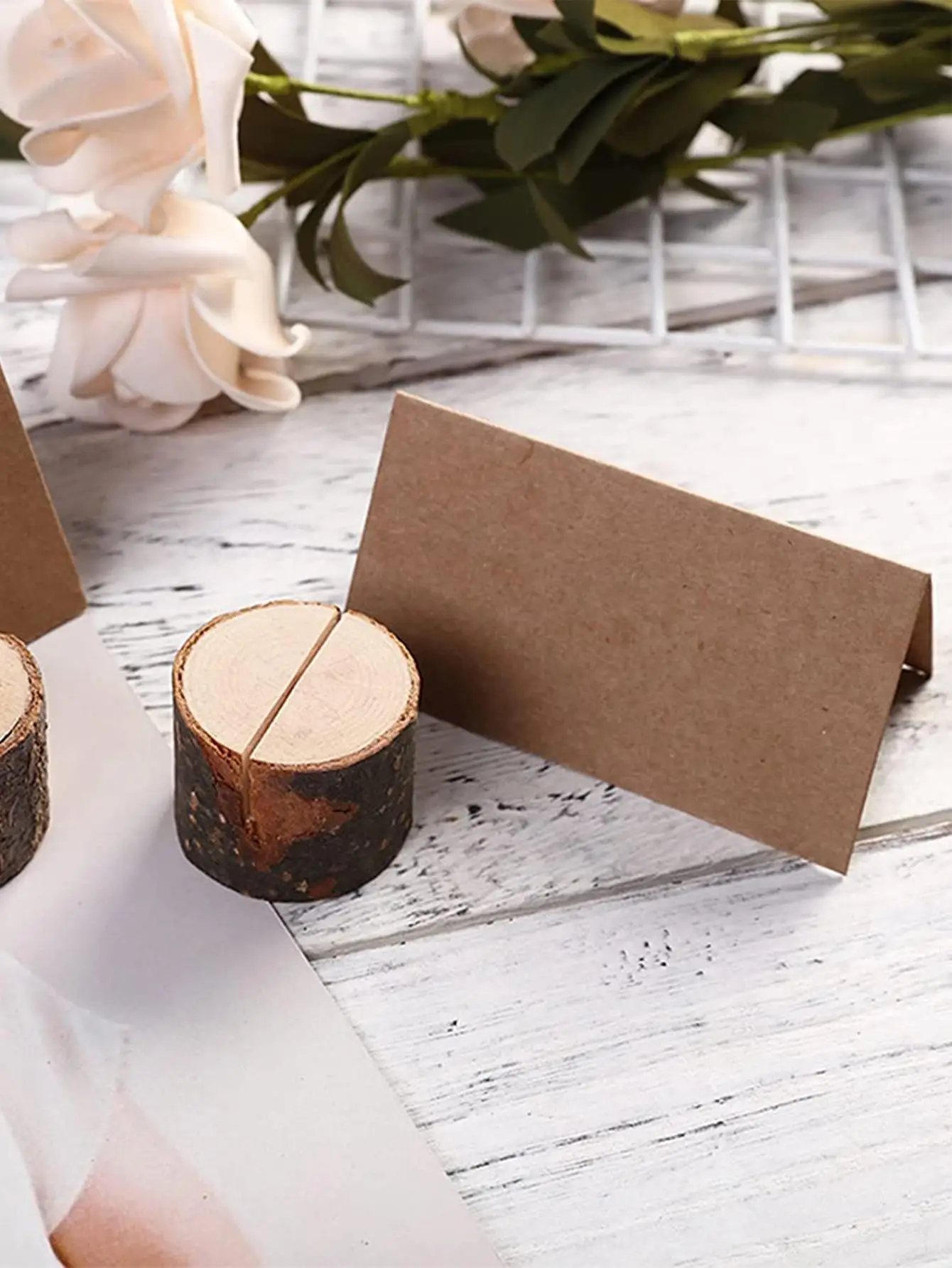 1 set 10 wooden table card holder 10 Kraft paper table card holder Wedding banquet decoration photo place card holders