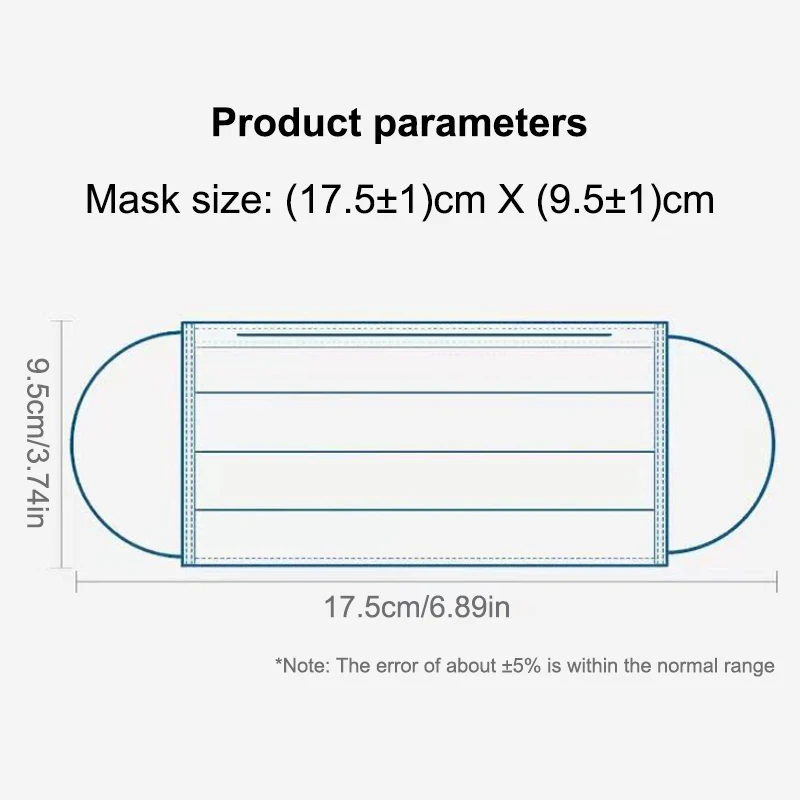 Lot de 50 Masques Réutilisables 3 Couches - Tissu Non Tissé, Noir, Bleu, Rose, Blanc