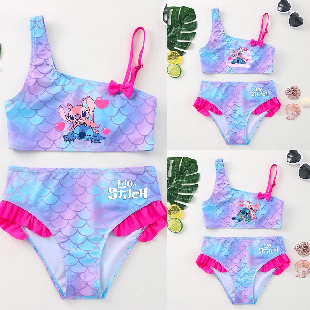Lilo Stitch Girls Bikini Swimsuit Kids Wear Mermaid Fish Children's Summer Swimwear Beach Two-Pieces Bathing Suits