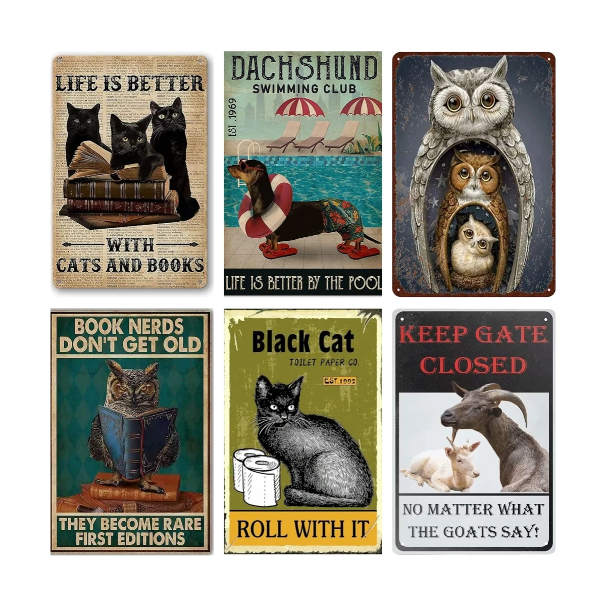

Black Cat Has Books Life Is Better Swimming Club Dachshund Dogs Funny Metal Logo