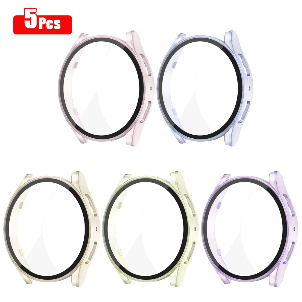 5 Pz/Lotto Pc Custodia Colorata Per Samsung Galaxy Watch 6 5 40Mm 44Mm Cover In Vetro Temperato Per Samsung Galaxy Watch 5 40Mm 44Mm Shell