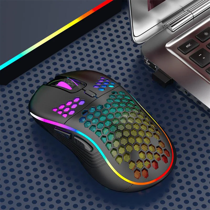 Wireless RGB Gaming Mouse with Ergonomic Honeycomb Design and Charging Capability