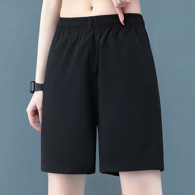 New Female Summer Thin Quick Dry Straight Shorts For Women'S Versatile Loose Relaxed Elastic Waist Running Shorts Pants
