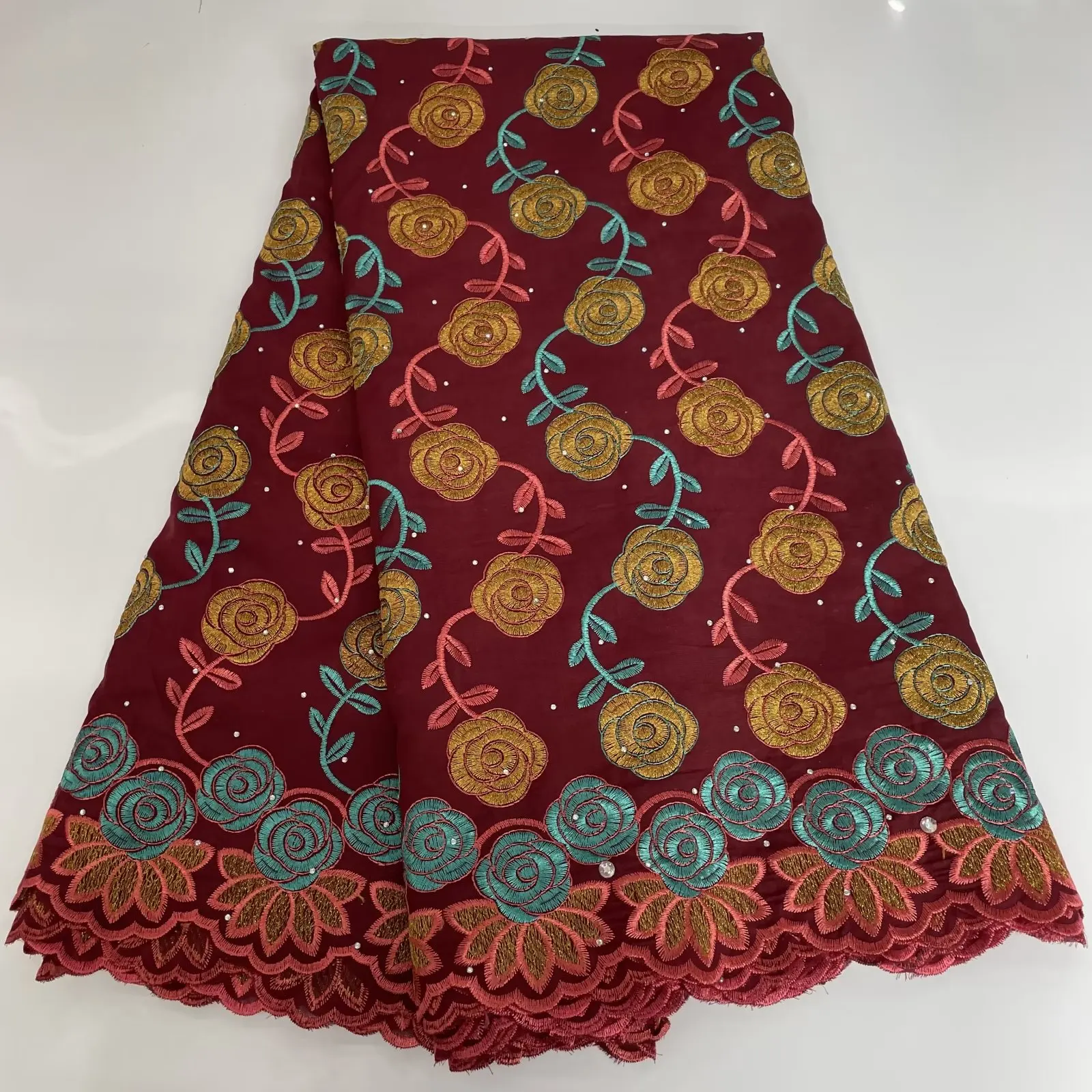 

African Embroidery Cotton Lace Fabric With Stones High Quality Swiss Voile Lace In Switzerland For Wedding Party Dress