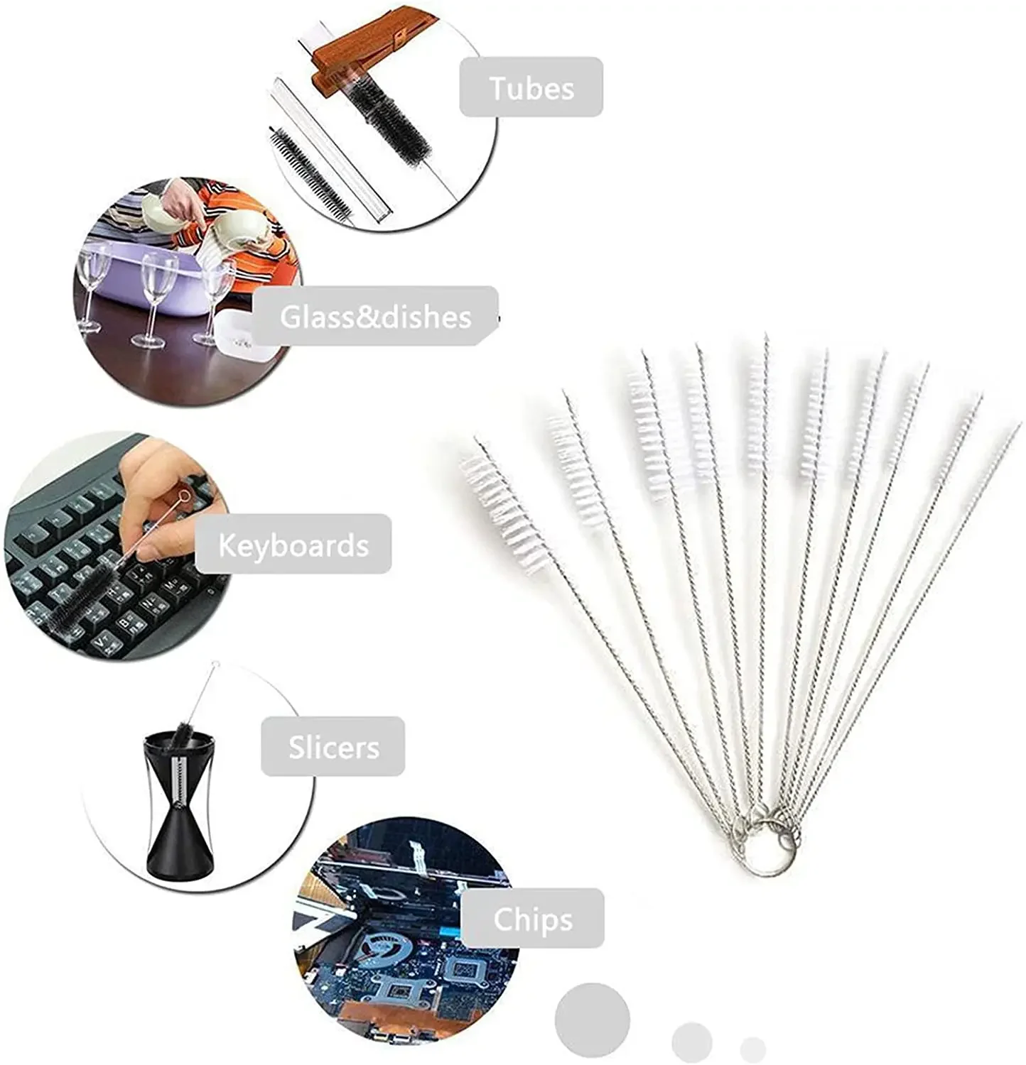 Cleaning Brushes 10pcs Pipe Tube Brush Nylon Bristle Drinking Straws Cleaner Kettle Spout Teapot Nozzle