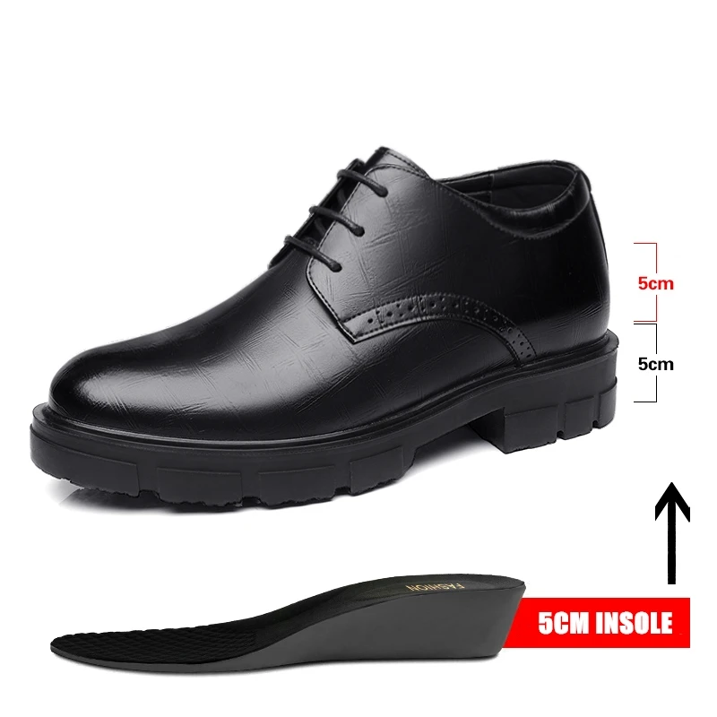Heighten 8/10CM Man Platform High Heel Shoes Black Dress Man Formal Office Leather Shoes for Men Elegant Business Elevator mens shoes