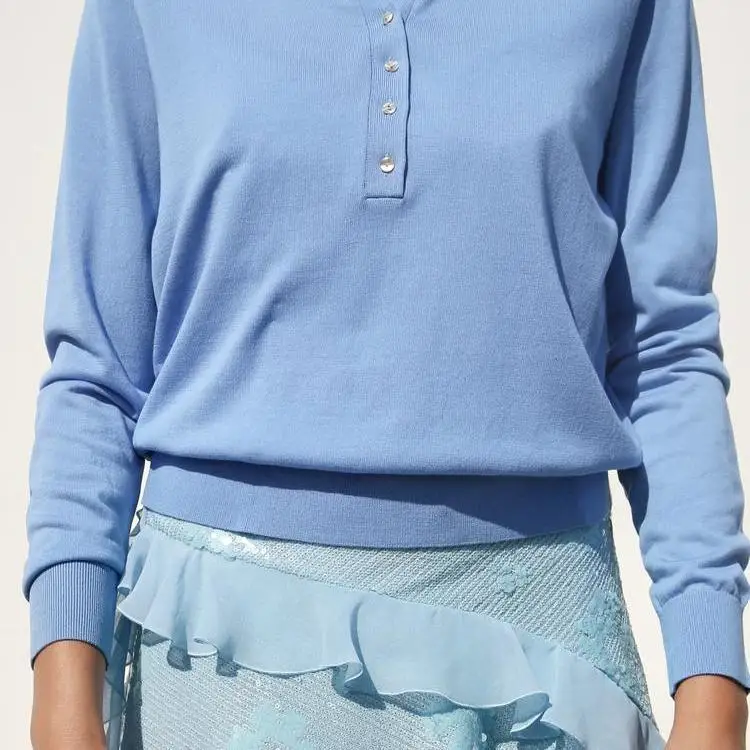 Autumn Winter New Arrival Women's Knitted Long Sve  irt Simple Sli Button Decor Straight Cut Polyester Fiber