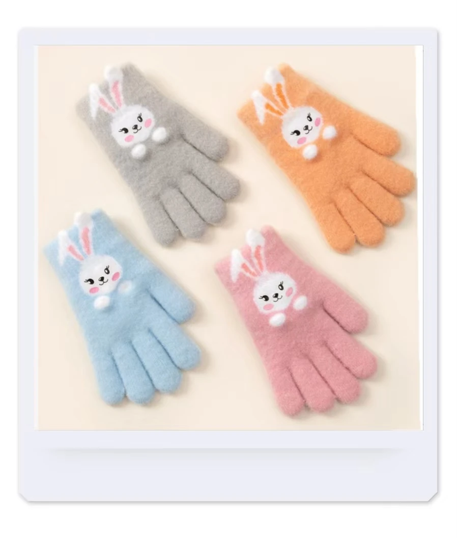 Cute cartoon gloves for little rabbits, knitted yarn for babies, cold resistant and warm gloves, children's gloves