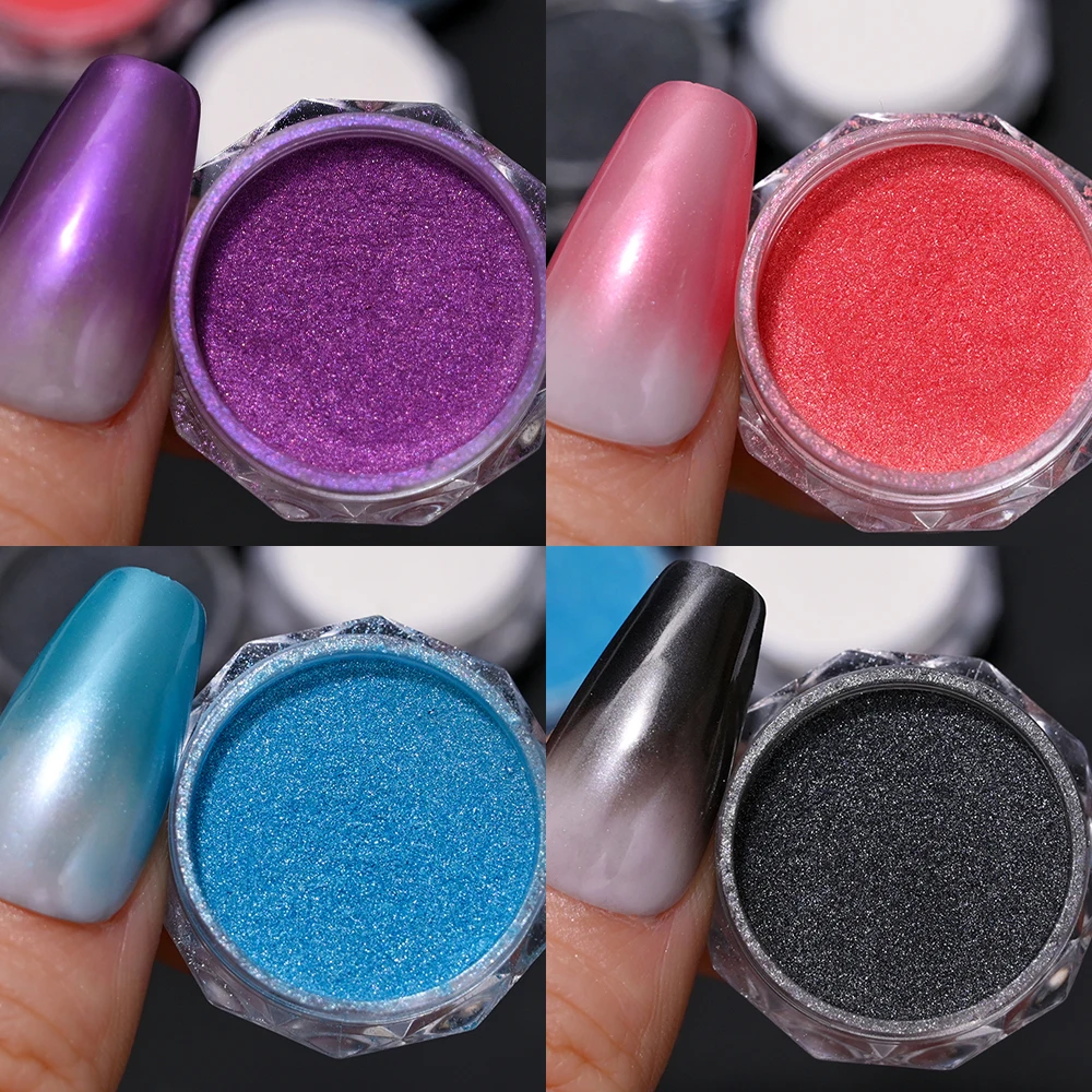 Neon Pearl Gradient Glitter Nail Powder Aurora Mirror Rub Chrome Pigment Effetto Metallico Rosa Viola Neon Gel Polish Dust