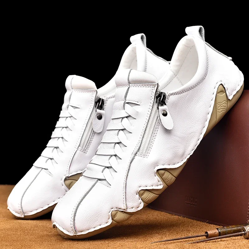 

Handmade Leather Shoes Men Casual Sneakers Driving Shoes Leather Loafers Men Hot Sale Moccasins Tooling Shoe Footwear Size 38-46