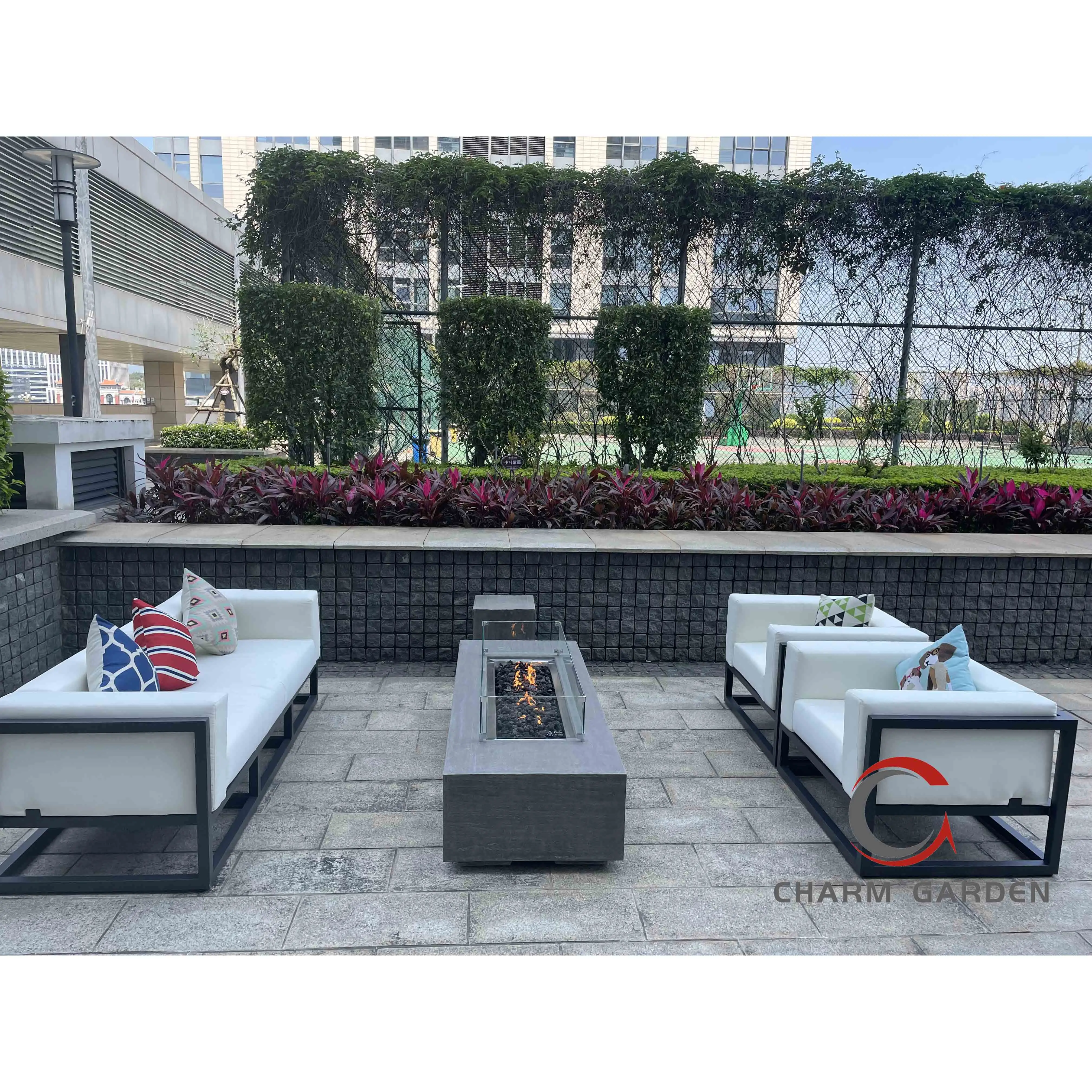 GFRC GFR Concrete Fireplace Patio Outdoor Propane Fire Pit Table Rectangle Table With Fire