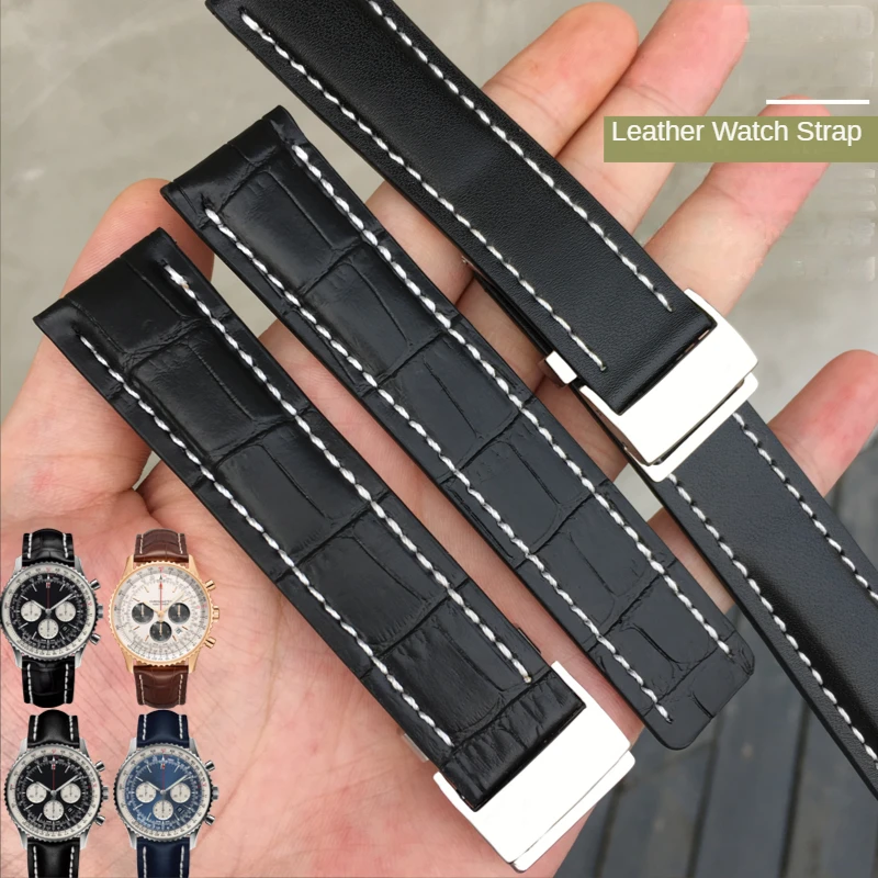 

Genuine Leather Watch Strap for Breitling Super Ocean Avengers Timing Bamboo Grain Waterproof Watch Band Accessories 22 24mm