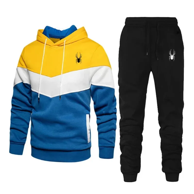 Men's 2-piece sportswear, long sleeved hooded sweatshirt and running pants set, spring and autumn casual sportswear