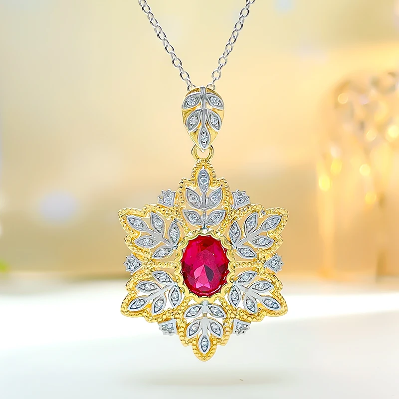 

Lightweight and Versatile 925 Sterling Silver Pendant with High Carbon Diamond Accents, Golden Retro Palace Style