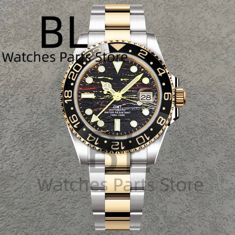 BLIGER Top Brand Luxury 40MM Full Gold Automatic Watch Sapphire Glass Waterproof Tiger-Eye Pattern Doulbe End Link Braclelet