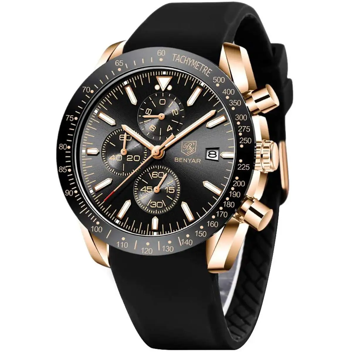 

BENYAR Men Watches Quartz Movement Chronograph Silicone Strap Fashion Business Sport Design 30M Waterproof Elegant Gifts for Men