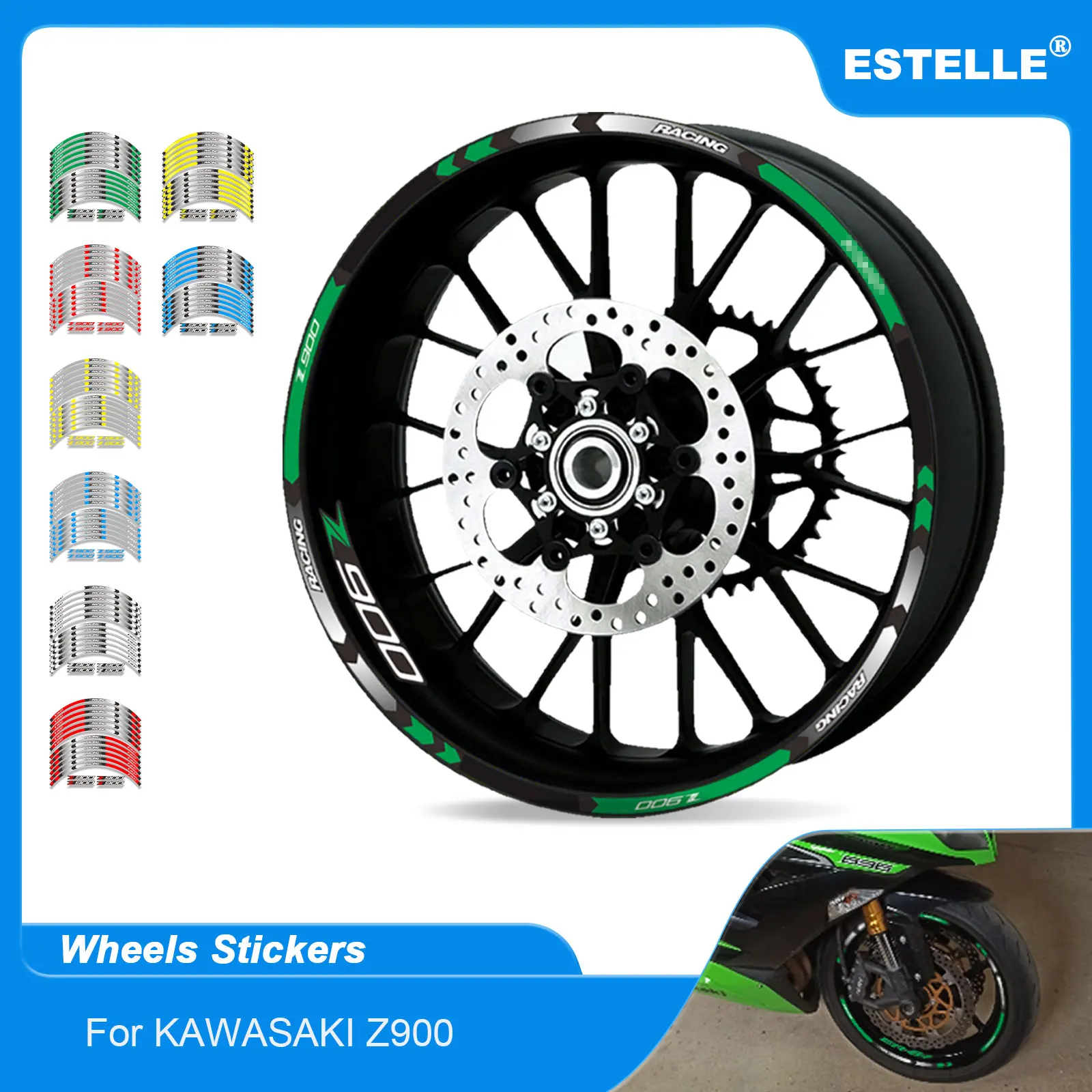 

For Kawasaki Z900 Z 900 All Years Motorcycle Sticker Front Rear Wheels Decals Reflective Waterproof Stickers Rim Stripes