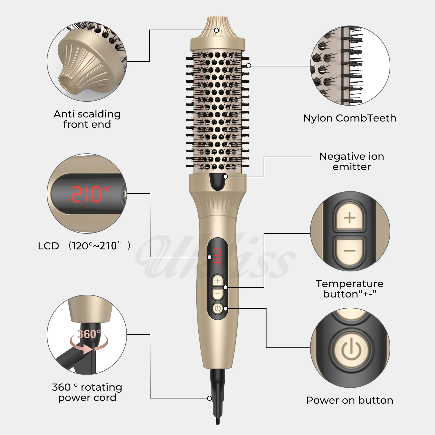 3 In 1 Ionic Hair Curler Straightener Professional Curling Iron Heated Hair Styling Brush Anti-Scald Thermal Brush Curl Wand 2
