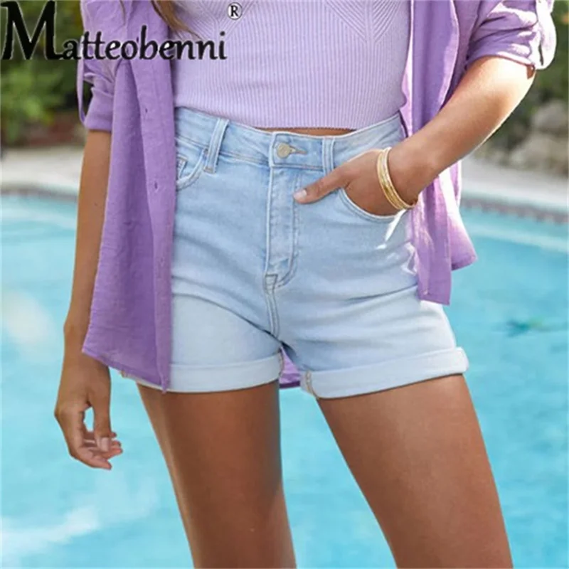 Summer Stretch Midriff Button Splice Denim Shorts Women Comfortable Casual Three Quarter Pants Female Fashion Ultra-short Jeans