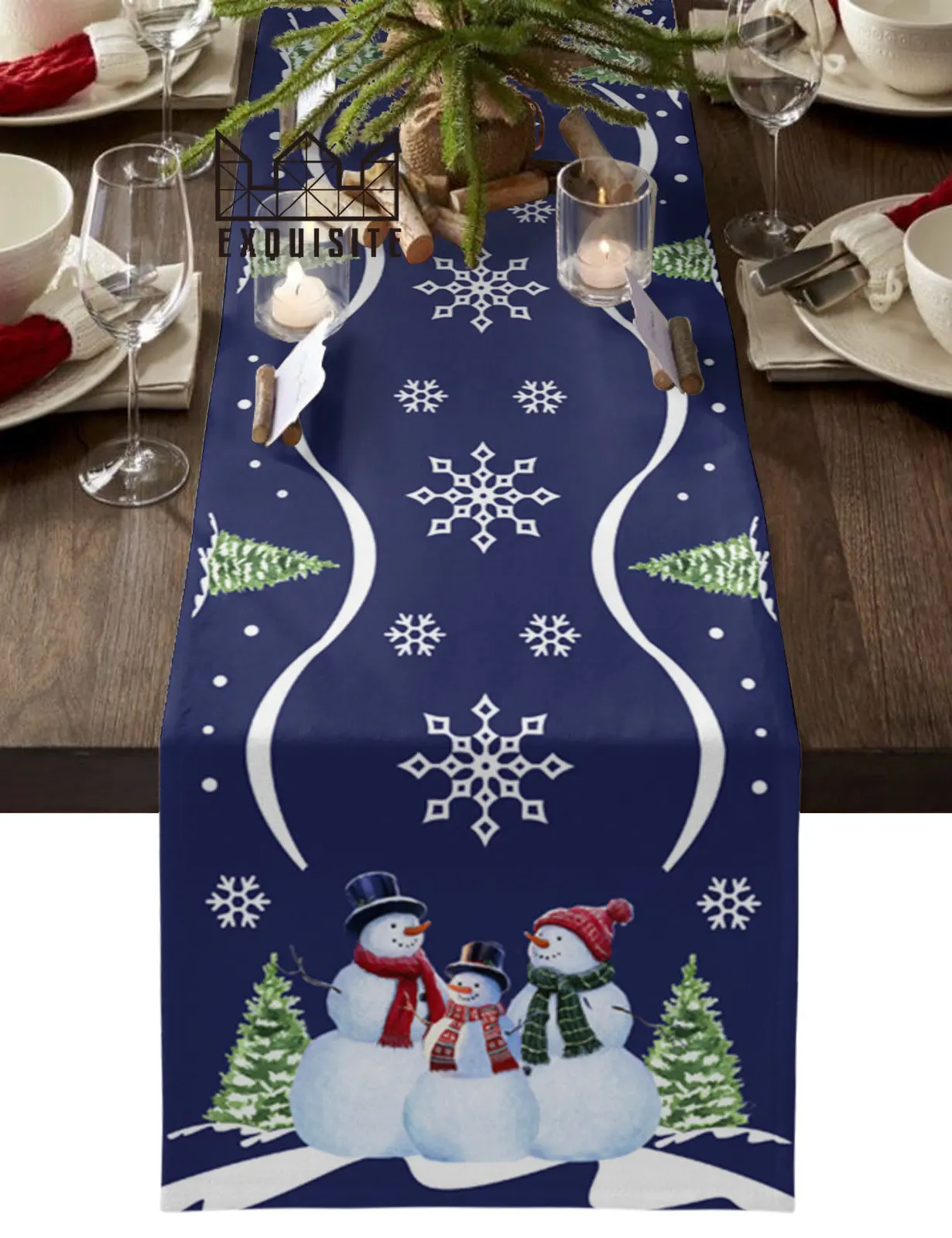 

Рождественский снеговик Рождественская елка Синий Рождественский домашний декор настольная дорожка свадебное украшение скатерть кухонные скатерти для стола