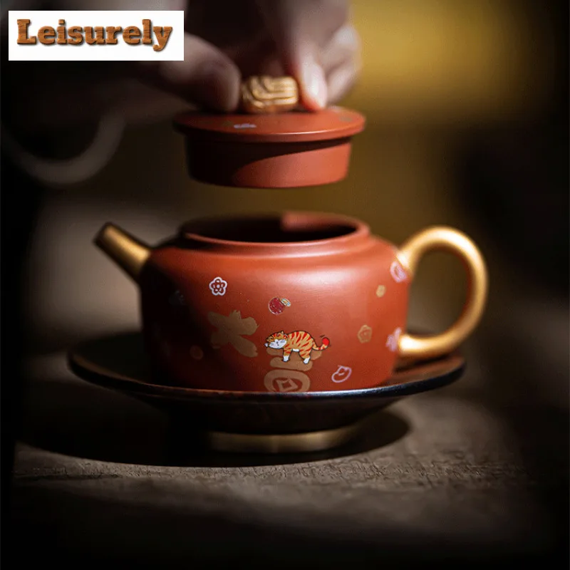 100ml Great Fortune Purple Clay Hundred Wealth Teapot Aesthetic Tea Infuser Pot Tea Soaking Kettle with Strainer Tea Ceremony