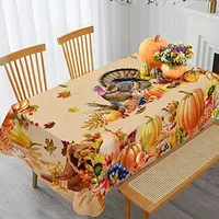 Thanksgiving Turkey Rectangle Tablecloths Autumn Pumpkin Flowers Maple Leaf Table Cover Kitchen Holiday Party Dining Table Decor 2