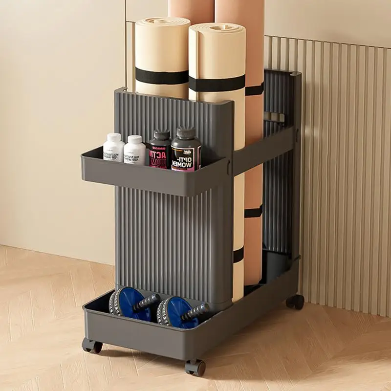 Yoga mat storage basket Home trolley Fitness equipment storage rack Exercise equipment rack with bottom universal wheels