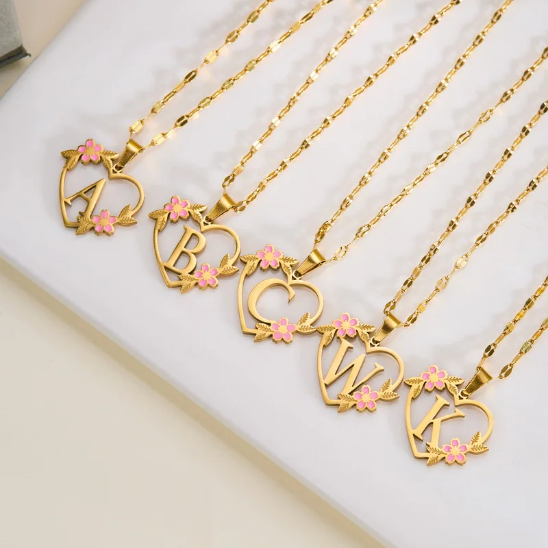 Stainless Steel initialen ketting bloem hanger A-Z 1