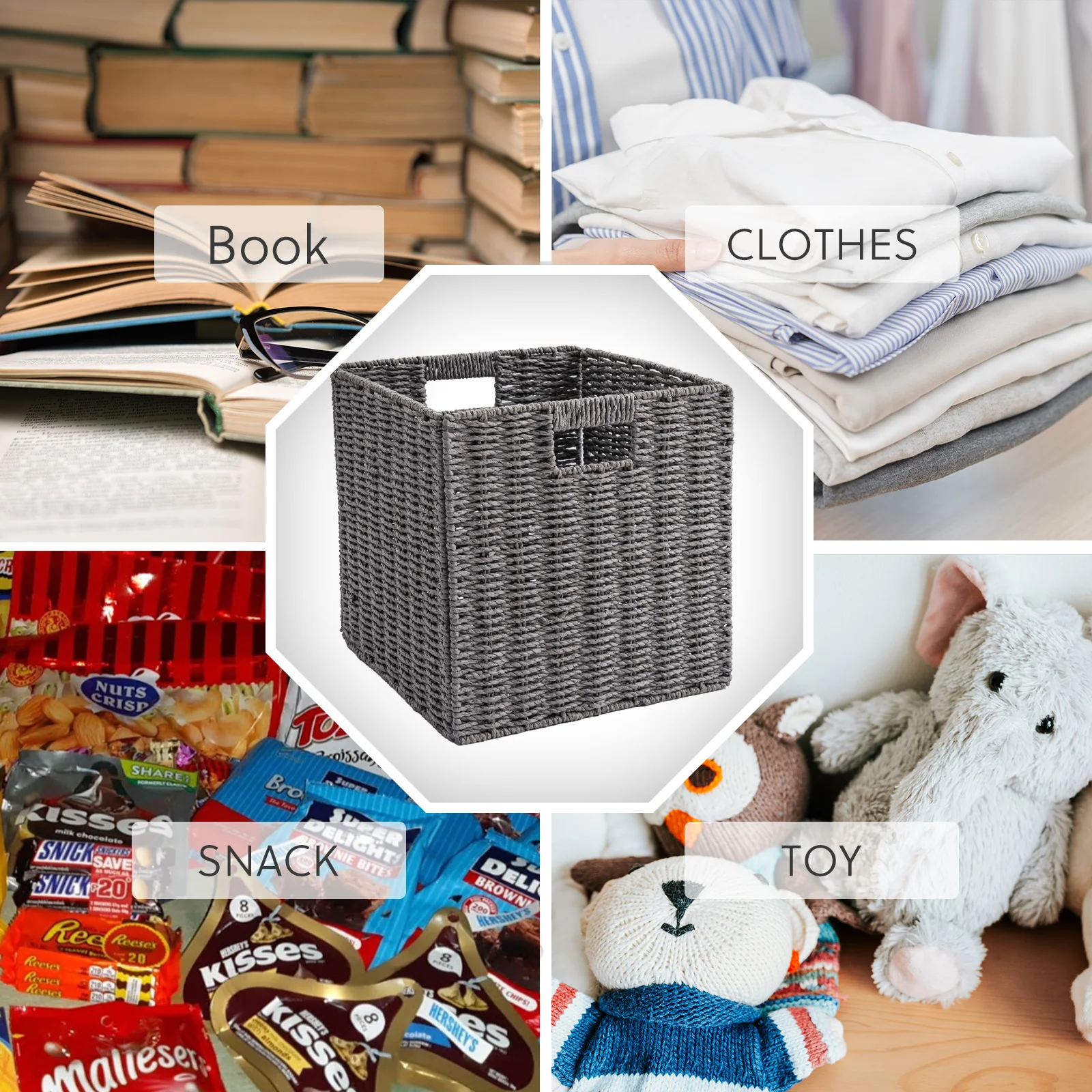 Wicker Storage Baskets, Set of 2 Hand-Woven Storage Baskets for Shelves with Handles, Foldable Cube Storage Baskets Bins Organizer 13 inch Large Wicker Baskets for Pantry Bedroom Decor, Brown 5